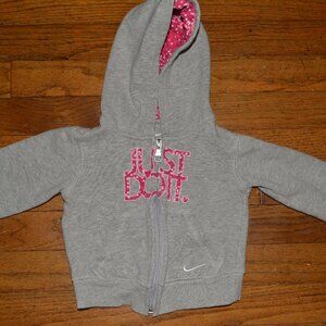 Baby Toddler Girls Nike Jacket Full Zip Hooded Grey Hot Pink Sz 2T
